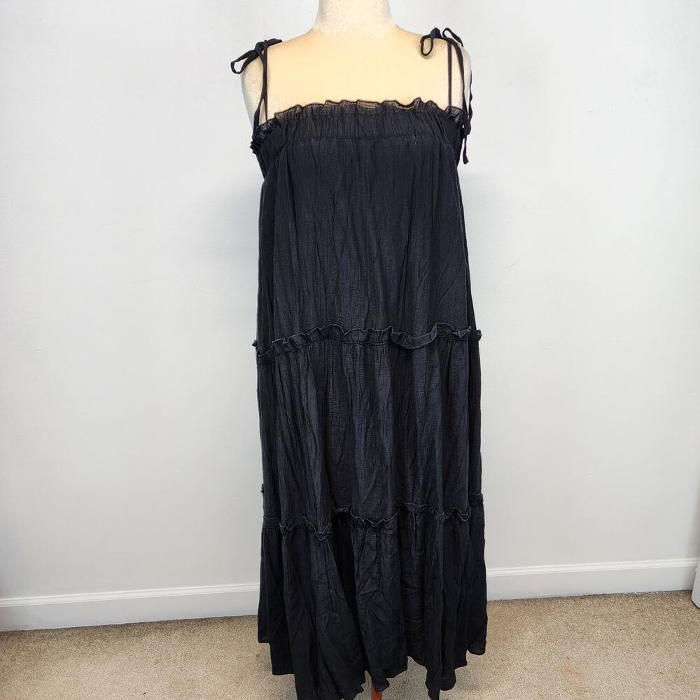 Anthropologie Talulah Black Tier Maxi Dress Size M Tie Straps Bohemian Gothic